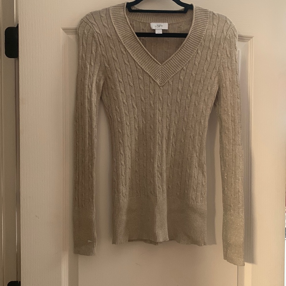 Anne Taylor Loft V Neck Sweater Gold Sparkle